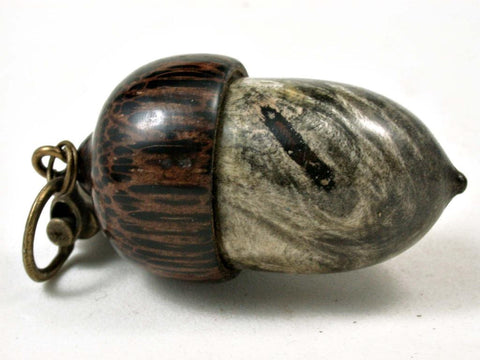LV-3058  Buckeye Burl & Black Palm  Acorn Box, Pill Holder, Compartment Pendant-SCREW CAP
