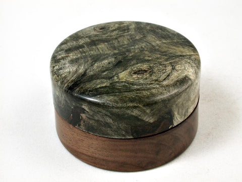 LV-2853  Buckeye Burl & Tamboti Flat Pill Box, Ring Holder, Jewelry Box-SCREW CAP