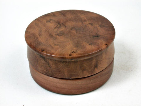 LV-2855  Thuya Burl & Mulga  Flat Pill Box, Ring Holder, Jewelry Box-SCREW CAP
