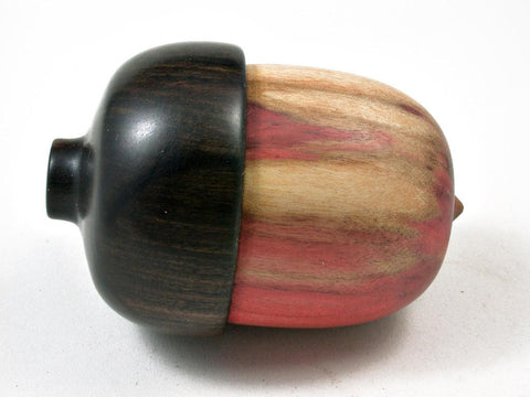 LV-3017  Flamed Box Elder & Mun Ebony Acorn Pill Holder, Ring Box, -SCREW CAP