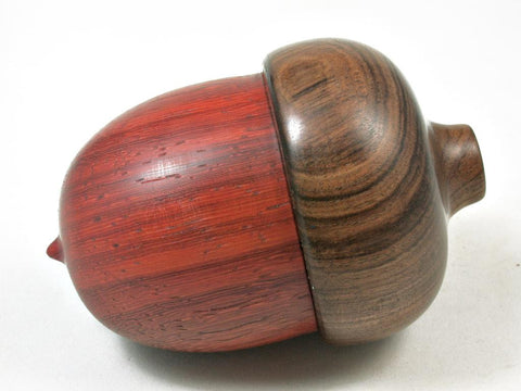 LV-3032  African Padauk & Tamboti  Acorn Pill Box, Jewelry, Engagement Ring Box-SCREW CAP