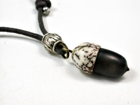 LV-2660  Gabon Ebony & Manila Palm Nut Pendant Necklace, Memorial Jewelry -SCREW CAP