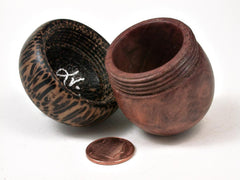 LV-2941 Wooden Acorn Jewelry, Ring Box, Pill Box  from Red Mallee Burl & Black Palm-SCREW CAP