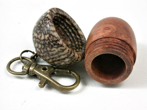 LV-2801  Amboyna Burl & Betelnut Acorn Pendant Box, Pill Fob, Secret Compartment-SCREW CAP