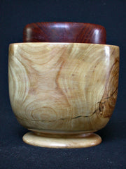 LV-490  Olive & Manzanita Burl Wood Threaded Cap Urn,  Lidded Trinket Box, Jewelry Box, Treenware