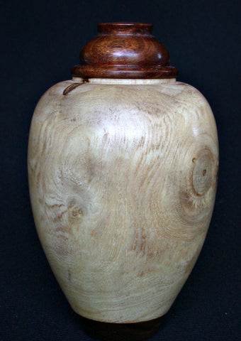 LV-408  New Zealand Ngaio Wood Turned Lidded Vase, Hollow Form, Wood Urn--RARE BEAUTY