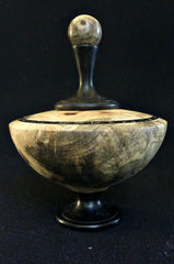 LV-324  Buckeye Burl & Indian Ebony Wood Turned Lidded Vase, Hollow Form, Wood Urn--RARE BEAUTY