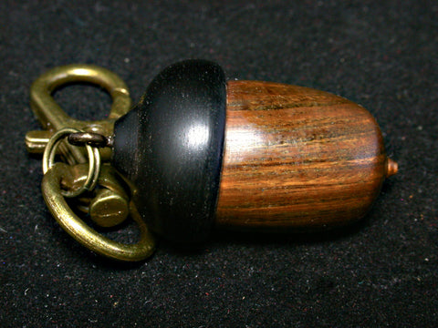 LV-1246 Lignum Vitae & Blackwood Acorn Box, Keychain, Pill Fob, Bag Charm, Pendant-SCREW CAP