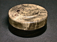LV-1269  Amboyna Burl & Blackwood Flat Pill Box, Snuff Box, Ring Holder, Trinket Box-SCREW CAP