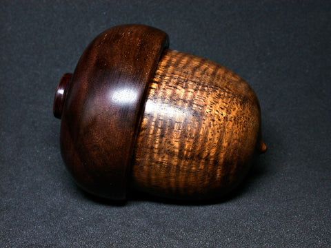 LV-1293 Curly Koa & Brown Ebony Hand Turned Acorn Trinket Box, Keepsakes, Jewelry Box-SCREW CAP