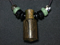 LV-1350 Irish Bog Oak & Verawood Threaded Pendant Necklace, Charm, Secret Compartment, Cremation Jewelry -SCREW CAP
