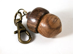 LV-1462 English Brown Oak & Cocuswood Acorn Pendant Box, Secret Compartment Jewelry-SCREW CAP