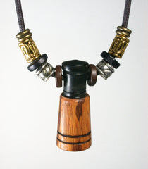 LV-1485  Marblewood & African Blackwood Pendant Necklace, Secret Compartment, Cremation Jewelry -SCREW CAP