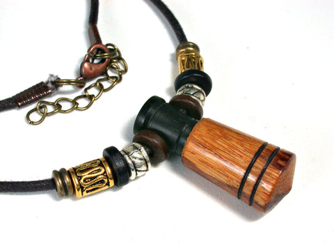 LV-1485  Marblewood & African Blackwood Pendant Necklace, Secret Compartment, Cremation Jewelry -SCREW CAP