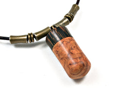 LV-1538 Amboyna Burl & Black Palm Secret Compartment Pendant Necklace, Cremation Jewelry -SCREW CAP