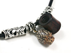 LV-1540 Snakewood & Palm Nut Secret Compartment Pendant Necklace, Pill Fob, Cremation Jewelry -SCREW CAP