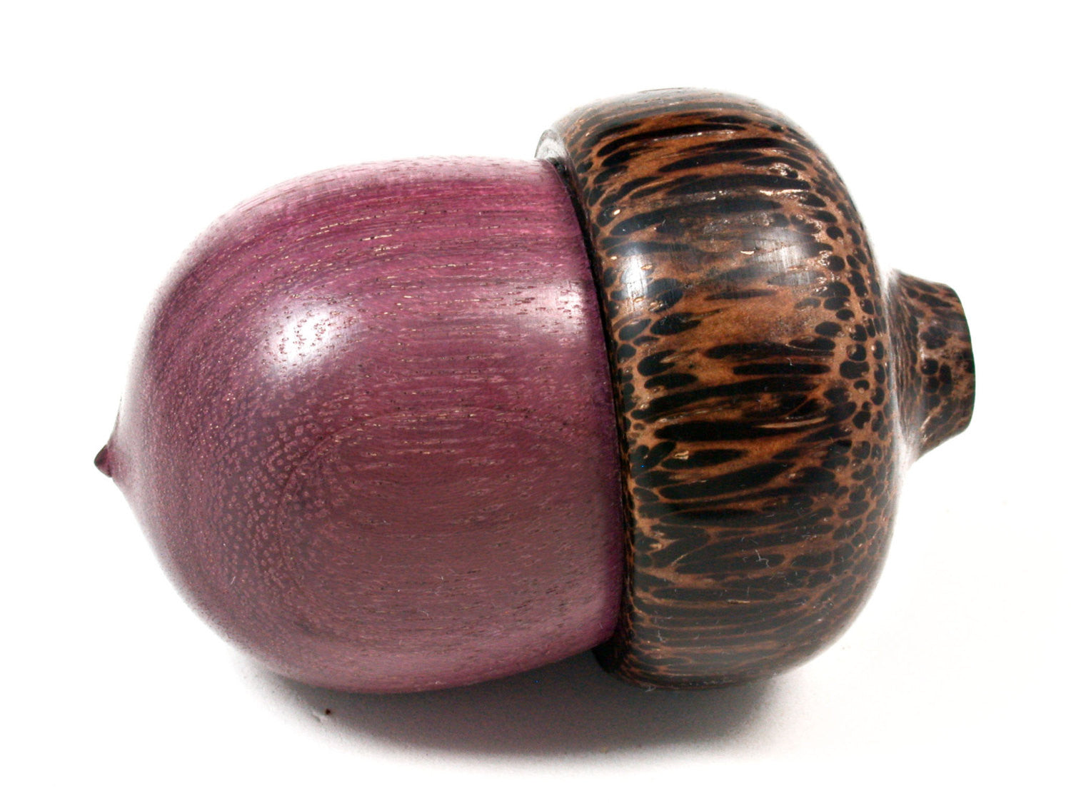 LV-1581 Purpleheart & Black Palm Wooden Acorn Trinket Box, Keepsakes, Jewelry Box-SCREW CAP