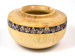LV-1587 Windmill Palm with Betelnut Inlay Hand Turned Wooden Bowl, Pot, Hollow Form, Vase