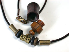 LV-1272 Camatillo &  Lignum Vitae Secret Compartment Pendant Necklace, Pill Fob, Cremation Jewelry -SCREW CAP