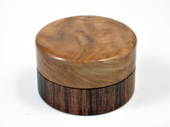 LV-1690  Cocobolo & Olive Burl Wooden Flat Pill Box, Ring Holder, Jewelry Box-SCREW CAP