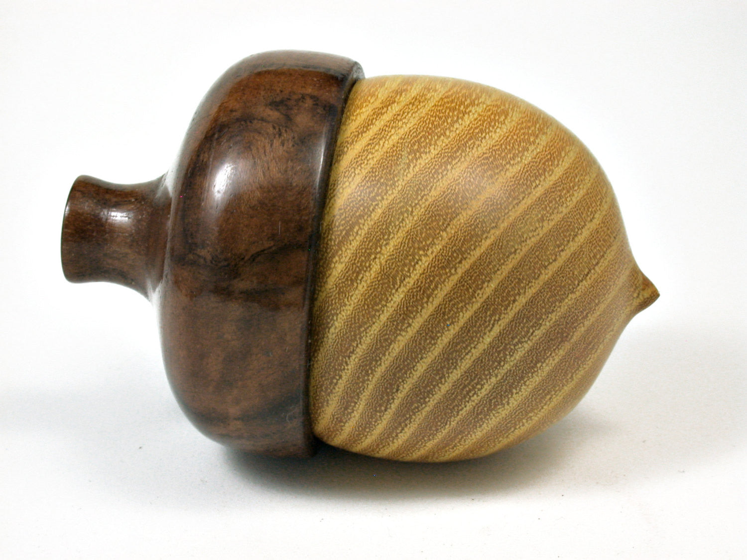 LV-1424 Osage Orange & Black Walnut Hand Turned Wooden Acorn Trinket Box, Keepsakes, Jewelry Box-SCREW CAP
