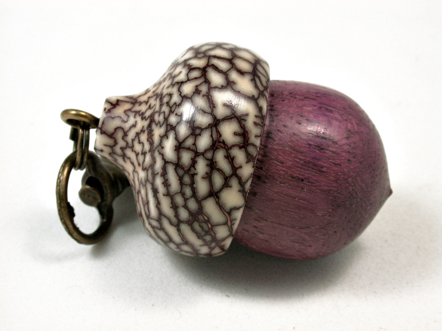 LV-1902 Purpleheart & Betelnut  Acorn Pendant Charm, Pill Holder-SCREW CAP