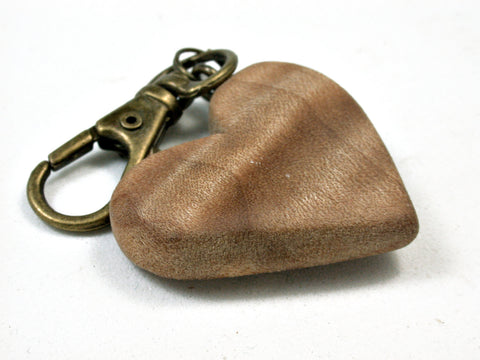 LV-1762 Curly Sugar Maple Wooden Heart Shaped Charm, Keychain, Wedding Favor-HAND CARVED