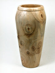 LV-1980  Extremely Knotty Italian Stone Pine Hand Turned Wooden Weed Pot, Tall Vase, Vessel