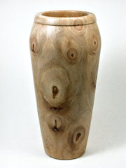 LV-1980  Extremely Knotty Italian Stone Pine Hand Turned Wooden Weed Pot, Tall Vase, Vessel