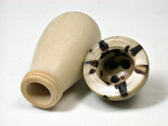 LV-2003 Holly & Raphia Palm Nut Threaded Mushroom Needlecase, Pill Box, Jewelry Box-SCREW CAP