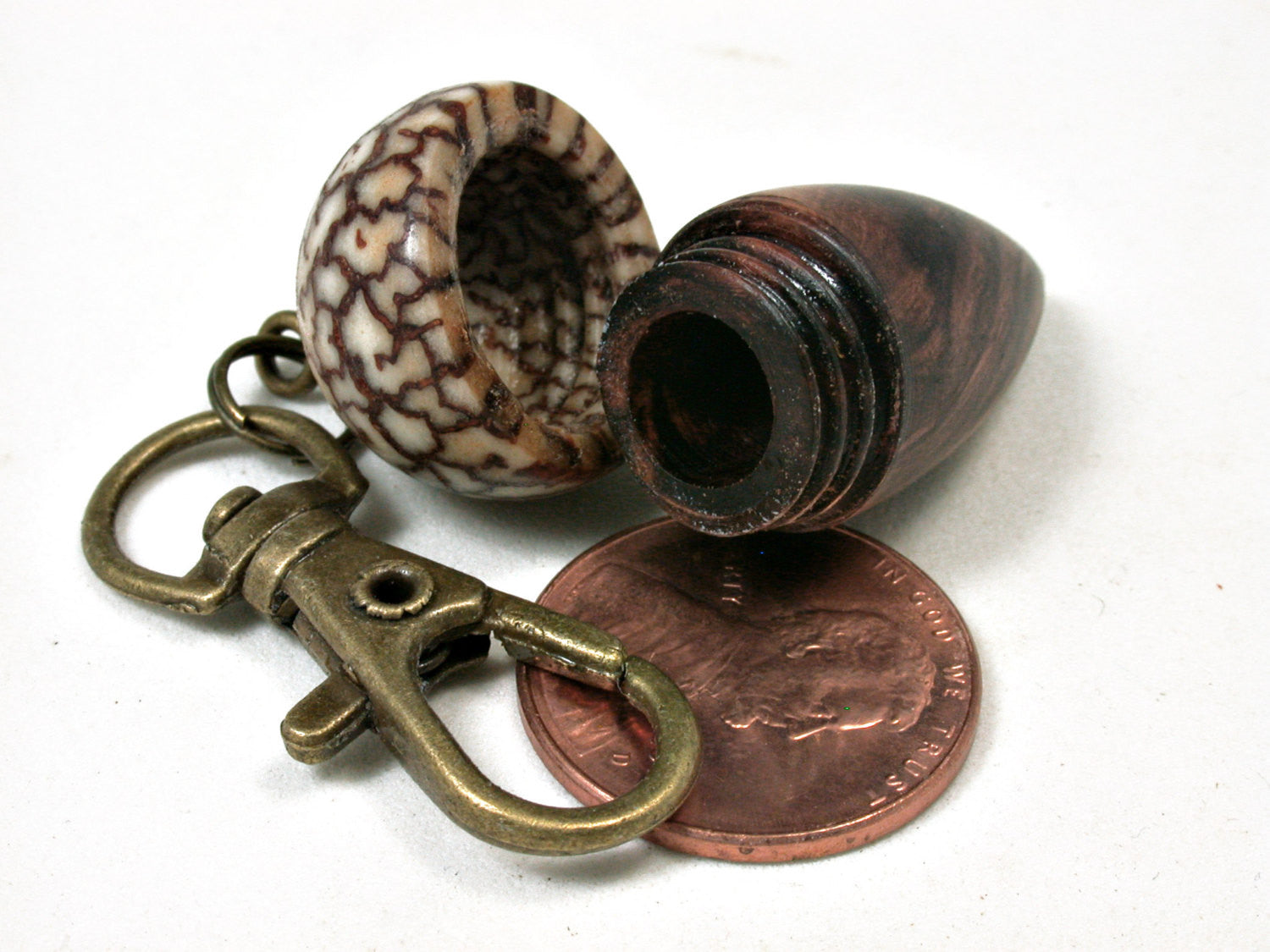 LV-2103 Acorn Pendant Box, Charm, Pill Holder from Honduran Rosewood Burl & Betelnut-SCREW CAP