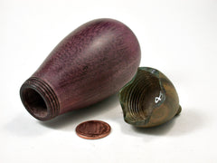LV-2142 Purpleheart & Verawood Eggplant Threaded Box, Needle Case, Jewelry Box-SCREW CAP