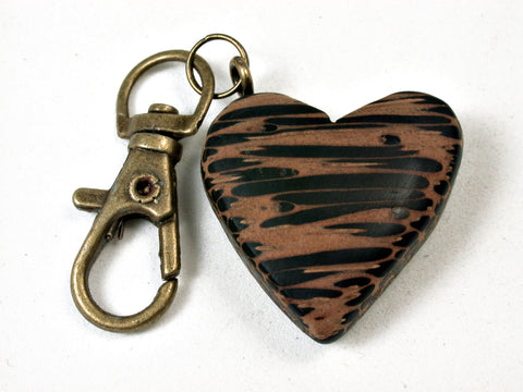 LV-2241 Black Palm Wooden Heart Charm, Keychain, Wedding, Valentine Gift-HAND CARVED