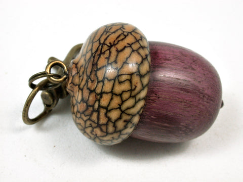 LV-2446 Purpleheart & Betelnut Acorn Pendant Box, Bag Charm, Keychain-SCREW CAP