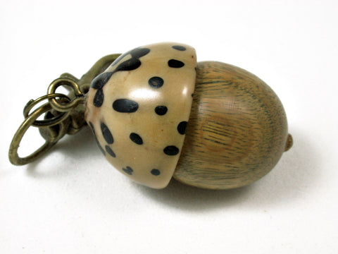 LV-2430 Verawood & Raphia Nut Acorn Pendant Box, Charm, Pill Holder-SCREW CAP