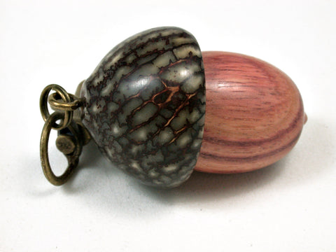 LV-2448 Tulipwood & Betelnut Acorn Pendant Box, Charm, Pill Holder-SCREW CAP