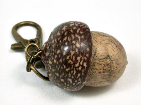 LV-2449 B and W Ebony Burl & Betelnut Acorn Pendant Box, Bag Charm, Keychain-SCREW CAP