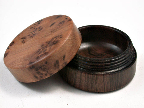 LV-2501 Mun Ebony & Thuya Burl Flat Pill Box, Ring Holder, Jewelry Box-SCREW CAP