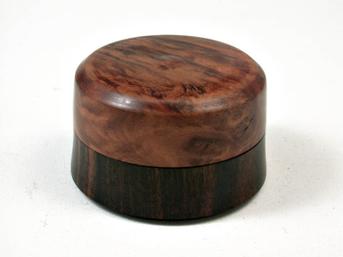LV-2502 Mun Ebony & Red Mallee Burl Flat Pill Box, Ring, Jewelry Box-SCREW CAP