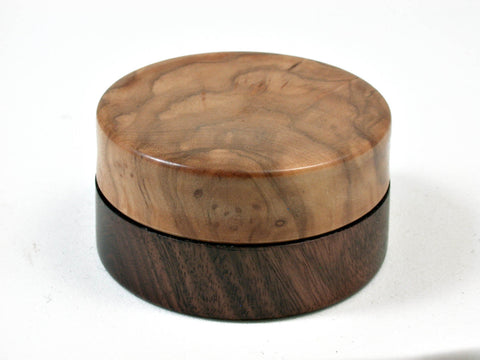 LV-2503 Mun Ebony & Olive Burl Flat Pill Box, Ring, Jewelry Box-SCREW CAP