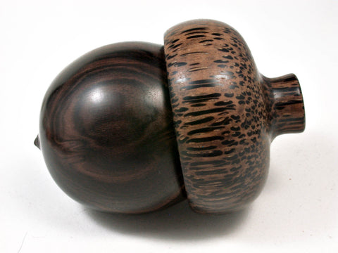 LV-2511 Mun Ebony & Black Palm Acorn Jewelry, Ring Box, Pill Box-SCREW CAP